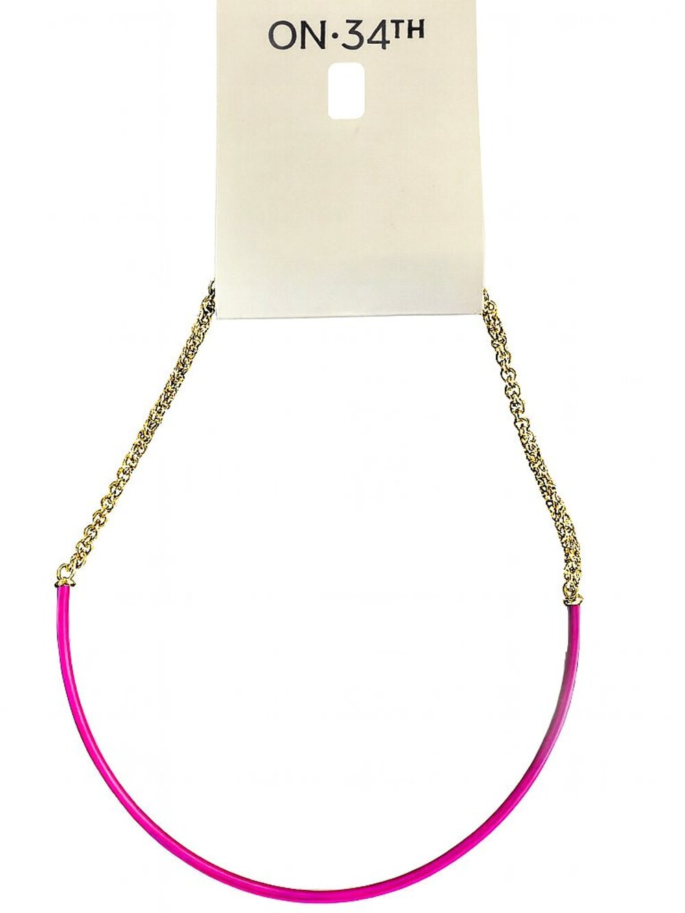 ON 34Th Minimalist modern hot pink necklace with adjustable goldtone chain